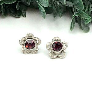 Floral Purple  & Cubic Zirconia Silver Tone Stud Earrings 2 piece set by Lia Sop